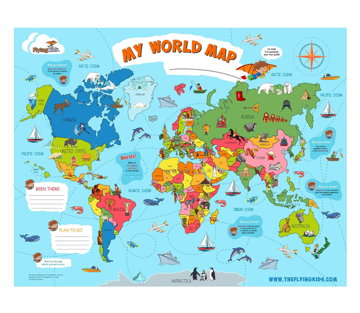 Educational,　–　for　interactive,　FlyingKids®　World　wall　Map　poster　kids　map
